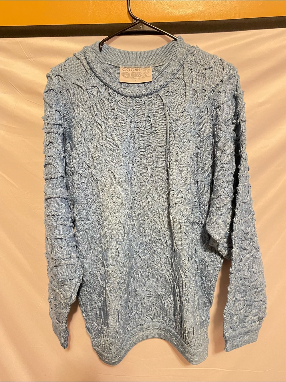 COOGI Pale Blue Cable Knit Crew Sweater